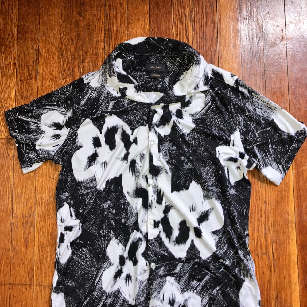 Black and White Floral Button-Up Shirt
